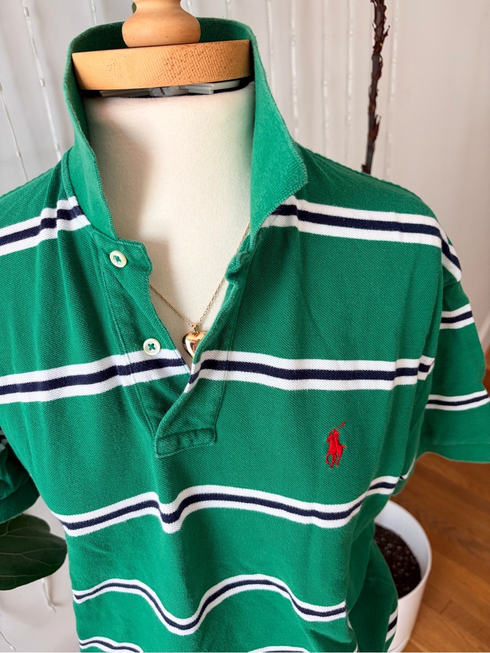 Vintage 90s Polo Ralph Lauren Green Striped Polo | Women’s Rugby-Inspired Prep